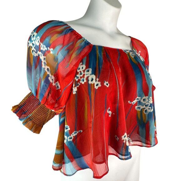 Walter Baker Short Sleeve Drea Top Rio Palm Multicolor Size S Self Tie Back - Picture 4 of 11